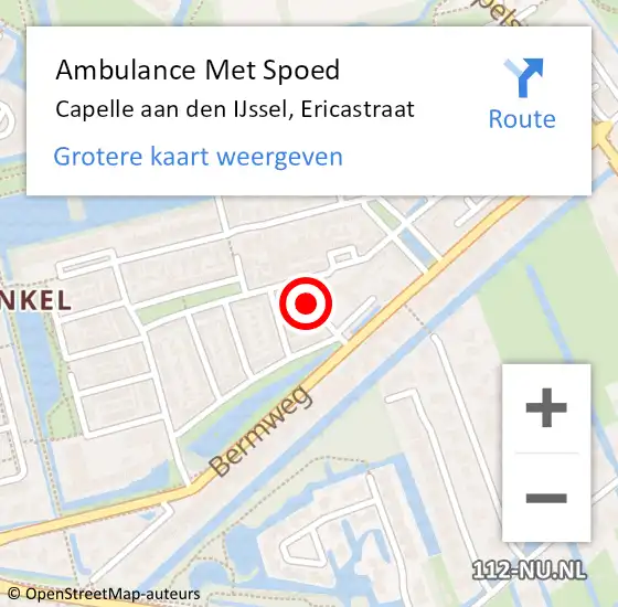 Locatie op kaart van de 112 melding: Ambulance Met Spoed Naar Capelle aan den IJssel, Ericastraat op 10 november 2022 20:30