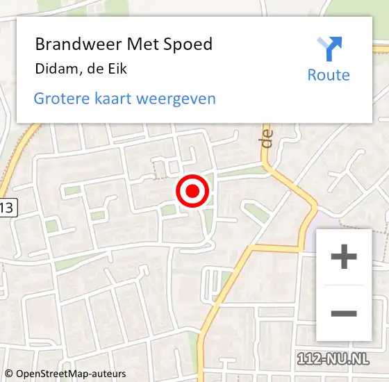 Locatie op kaart van de 112 melding: Brandweer Met Spoed Naar Didam, de Eik op 10 november 2022 21:13