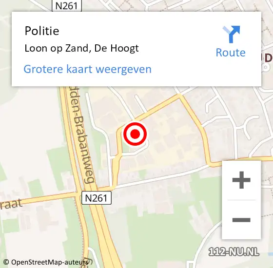 Locatie op kaart van de 112 melding: Politie Loon op Zand, De Hoogt op 10 november 2022 21:29