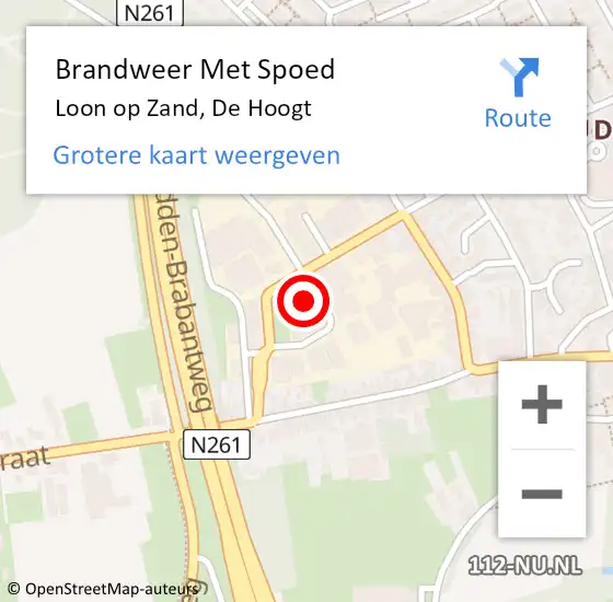 Locatie op kaart van de 112 melding: Brandweer Met Spoed Naar Loon op Zand, De Hoogt op 10 november 2022 21:30