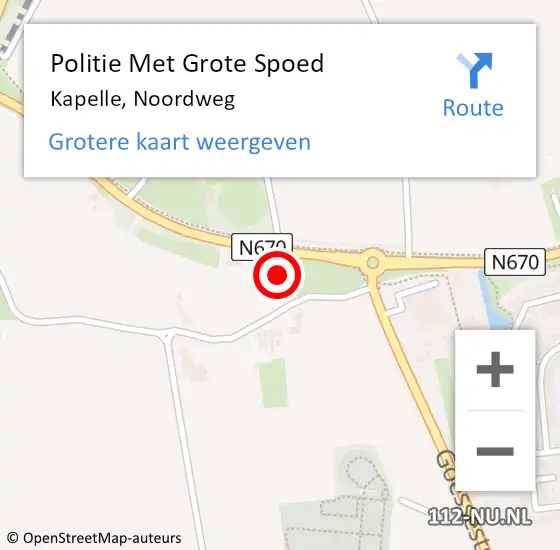 Locatie op kaart van de 112 melding: Politie Met Grote Spoed Naar Kapelle, Noordweg op 10 november 2022 21:30