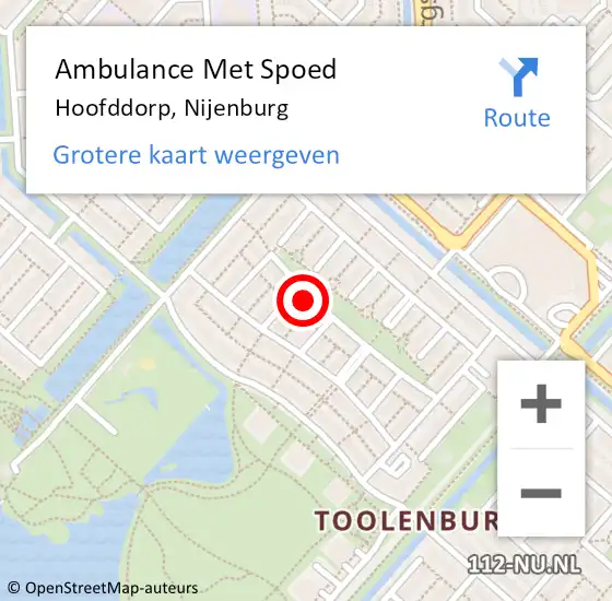 Locatie op kaart van de 112 melding: Ambulance Met Spoed Naar Hoofddorp, Nijenburg op 10 november 2022 21:39