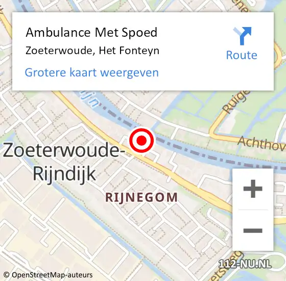 Locatie op kaart van de 112 melding: Ambulance Met Spoed Naar Zoeterwoude, Het Fonteyn op 10 november 2022 21:44