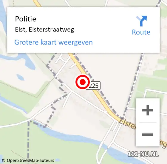 Locatie op kaart van de 112 melding: Politie Elst, Elsterstraatweg op 10 november 2022 22:22