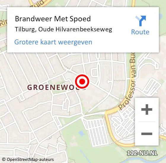 Locatie op kaart van de 112 melding: Brandweer Met Spoed Naar Tilburg, Oude Hilvarenbeekseweg op 10 november 2022 22:39