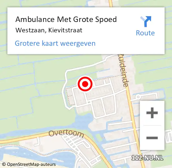 Locatie op kaart van de 112 melding: Ambulance Met Grote Spoed Naar Westzaan, Kievitstraat op 10 november 2022 22:39