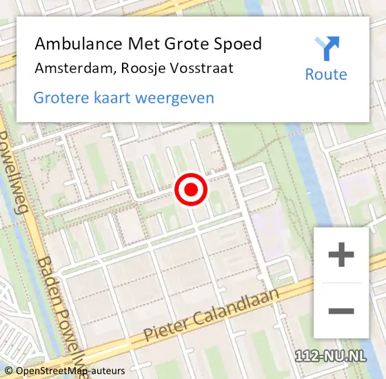 Locatie op kaart van de 112 melding: Ambulance Met Grote Spoed Naar Amsterdam, Roosje Vosstraat op 10 november 2022 22:54