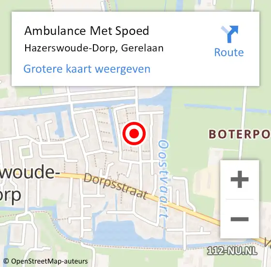 Locatie op kaart van de 112 melding: Ambulance Met Spoed Naar Hazerswoude-Dorp, Gerelaan op 11 november 2022 00:21