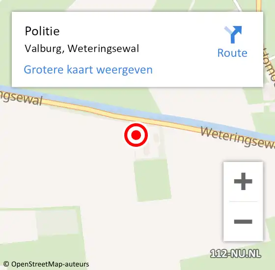 Locatie op kaart van de 112 melding: Politie Valburg, Weteringsewal op 11 november 2022 00:29