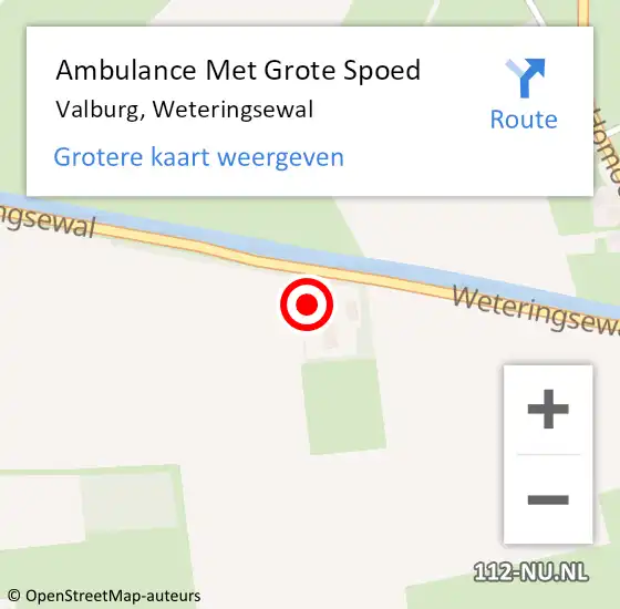 Locatie op kaart van de 112 melding: Ambulance Met Grote Spoed Naar Valburg, Weteringsewal op 11 november 2022 00:29