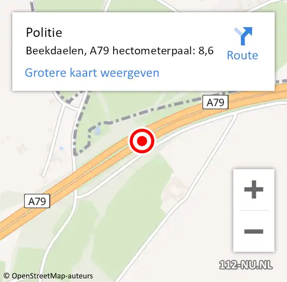 Locatie op kaart van de 112 melding: Politie Beekdaelen, A79 hectometerpaal: 8,6 op 11 november 2022 01:46