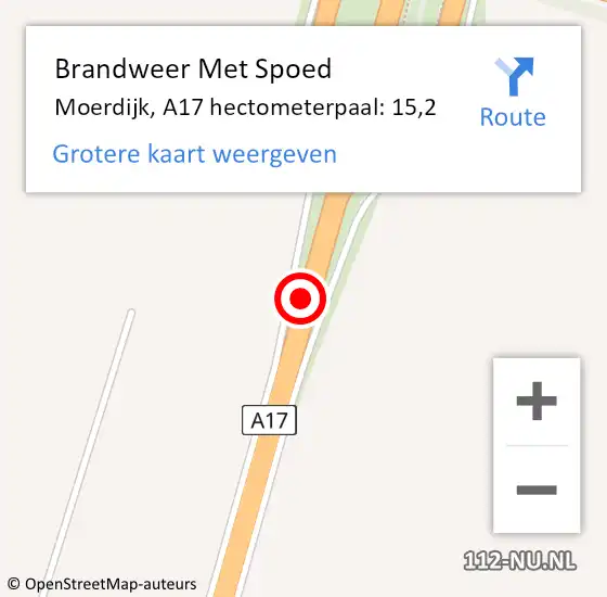 Locatie op kaart van de 112 melding: Brandweer Met Spoed Naar Moerdijk, A17 hectometerpaal: 15,2 op 11 november 2022 01:52