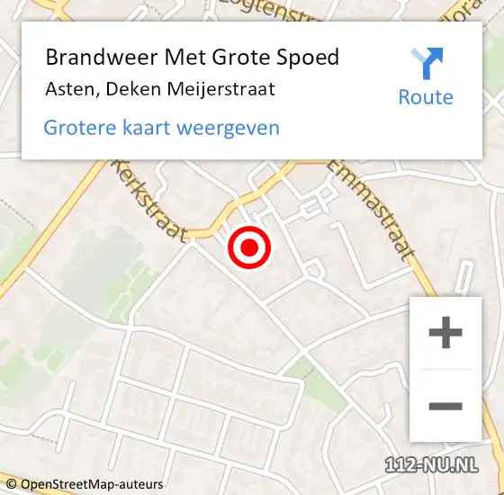 Locatie op kaart van de 112 melding: Brandweer Met Grote Spoed Naar Asten, Deken Meijerstraat op 11 november 2022 02:16