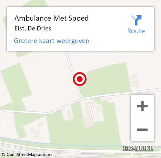 Locatie op kaart van de 112 melding: Ambulance Met Spoed Naar Elst, De Dries op 11 november 2022 02:26
