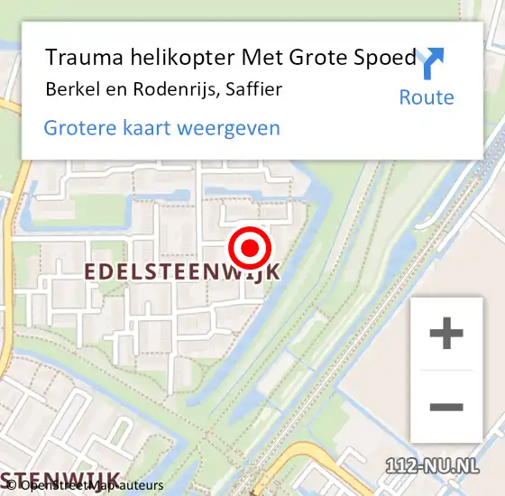 Locatie op kaart van de 112 melding: Trauma helikopter Met Grote Spoed Naar Berkel en Rodenrijs, Saffier op 11 november 2022 02:53