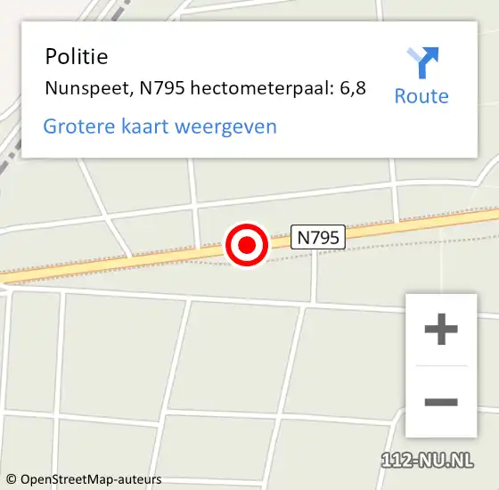 Locatie op kaart van de 112 melding: Politie Nunspeet, N795 hectometerpaal: 6,8 op 11 november 2022 05:59