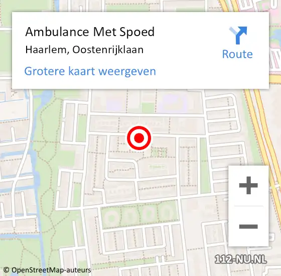 Locatie op kaart van de 112 melding: Ambulance Met Spoed Naar Haarlem, Oostenrijklaan op 11 november 2022 07:46