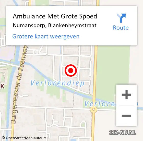 Locatie op kaart van de 112 melding: Ambulance Met Grote Spoed Naar Numansdorp, Blankenheymstraat op 11 november 2022 07:55