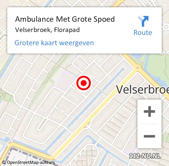 Locatie op kaart van de 112 melding: Ambulance Met Grote Spoed Naar Velserbroek, Florapad op 11 november 2022 09:01