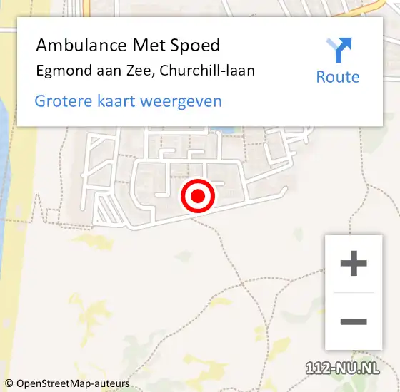 Locatie op kaart van de 112 melding: Ambulance Met Spoed Naar Egmond aan Zee, Churchill-laan op 11 november 2022 09:04