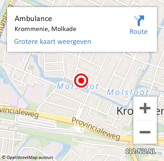 Locatie op kaart van de 112 melding: Ambulance Krommenie, Molkade op 11 november 2022 09:13