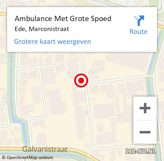 Locatie op kaart van de 112 melding: Ambulance Met Grote Spoed Naar Ede, Marconistraat op 11 november 2022 09:39