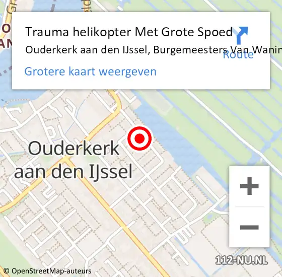 Locatie op kaart van de 112 melding: Trauma helikopter Met Grote Spoed Naar Ouderkerk aan den IJssel, Burgemeesters Van Waningstraat op 11 november 2022 09:43