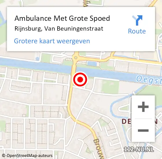 Locatie op kaart van de 112 melding: Ambulance Met Grote Spoed Naar Rijnsburg, Van Beuningenstraat op 11 november 2022 09:45
