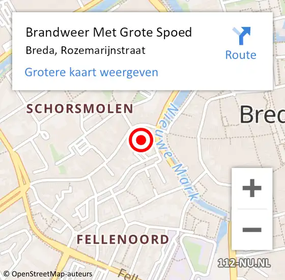 Locatie op kaart van de 112 melding: Brandweer Met Grote Spoed Naar Breda, Rozemarijnstraat op 11 november 2022 09:46