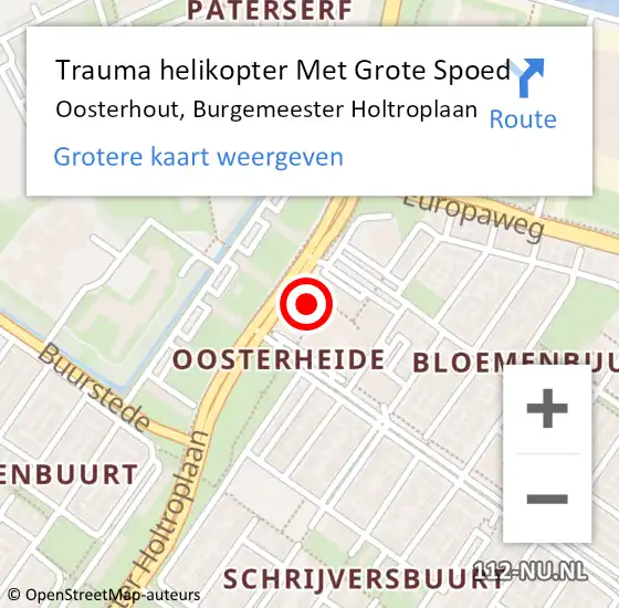 Locatie op kaart van de 112 melding: Trauma helikopter Met Grote Spoed Naar Oosterhout, Burgemeester Holtroplaan op 11 november 2022 09:50