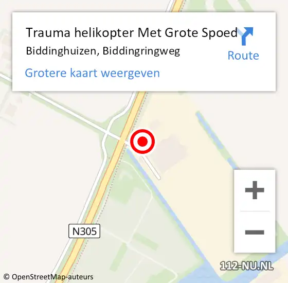 Locatie op kaart van de 112 melding: Trauma helikopter Met Grote Spoed Naar Biddinghuizen, Biddingringweg op 11 november 2022 10:14
