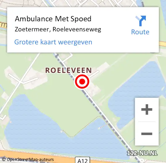 Locatie op kaart van de 112 melding: Ambulance Met Spoed Naar Zoetermeer, Roeleveenseweg op 11 november 2022 10:18