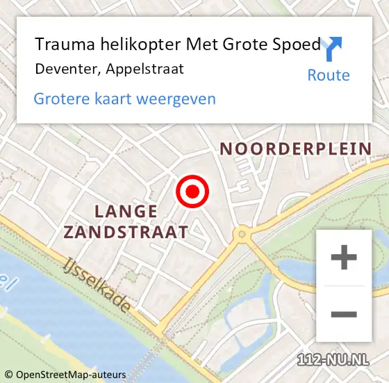 Locatie op kaart van de 112 melding: Trauma helikopter Met Grote Spoed Naar Deventer, Appelstraat op 11 november 2022 10:24