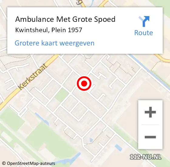 Locatie op kaart van de 112 melding: Ambulance Met Grote Spoed Naar Kwintsheul, Plein 1957 op 11 november 2022 10:25