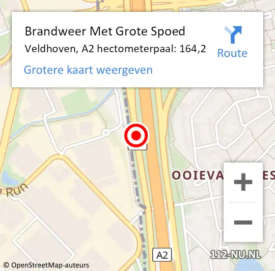 Locatie op kaart van de 112 melding: Brandweer Met Grote Spoed Naar Veldhoven, A2 hectometerpaal: 164,2 op 11 november 2022 10:37