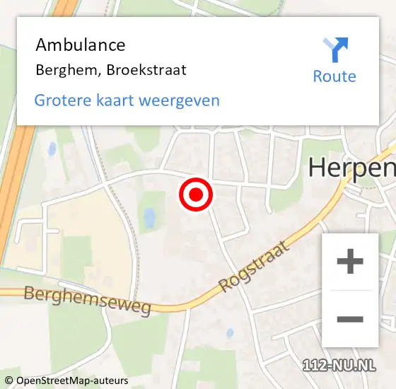 Locatie op kaart van de 112 melding: Ambulance Berghem, Broekstraat op 11 november 2022 10:50