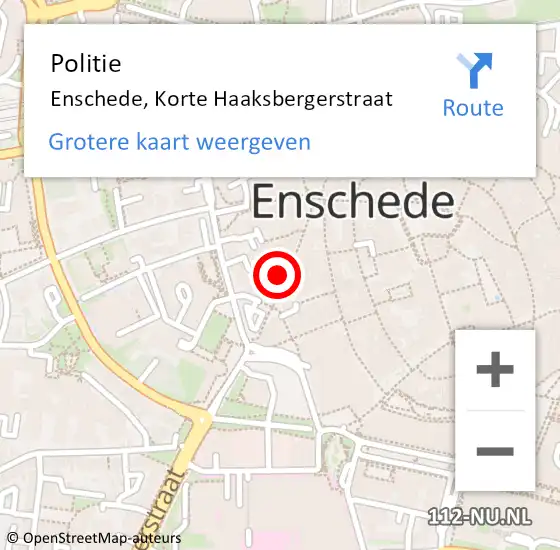 Locatie op kaart van de 112 melding: Politie Enschede, Korte Haaksbergerstraat op 11 november 2022 11:10