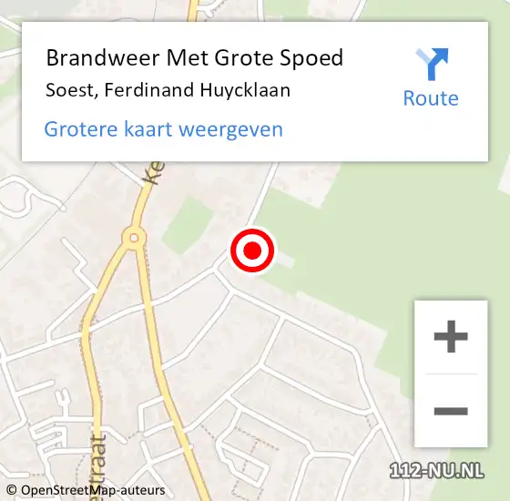 Locatie op kaart van de 112 melding: Brandweer Met Grote Spoed Naar Soest, Ferdinand Huycklaan op 11 november 2022 12:00