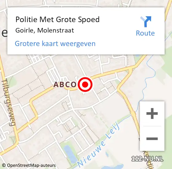 Locatie op kaart van de 112 melding: Politie Met Grote Spoed Naar Goirle, Molenstraat op 11 november 2022 12:07