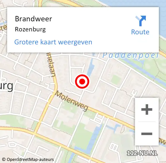 Locatie op kaart van de 112 melding: Brandweer Rozenburg op 11 november 2022 12:11