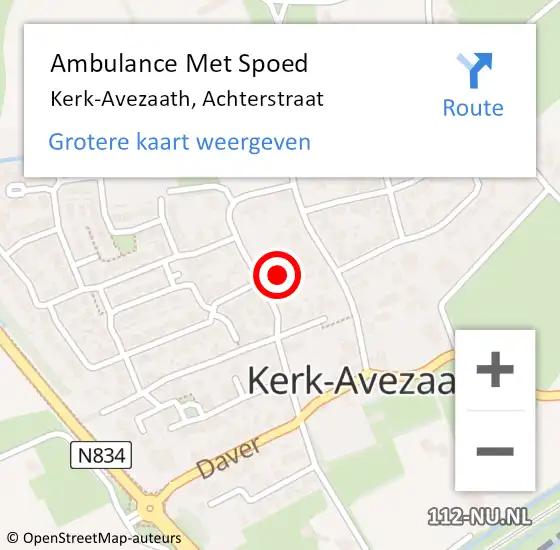 Locatie op kaart van de 112 melding: Ambulance Met Spoed Naar Kerk-Avezaath, Achterstraat op 11 november 2022 12:42