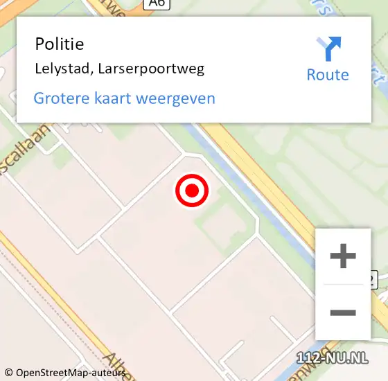 Locatie op kaart van de 112 melding: Politie Lelystad, Larserpoortweg op 11 november 2022 14:11