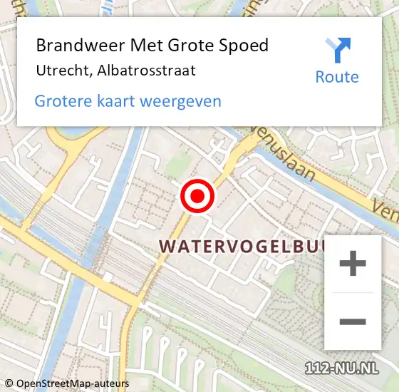 Locatie op kaart van de 112 melding: Brandweer Met Grote Spoed Naar Utrecht, Albatrosstraat op 11 november 2022 14:23