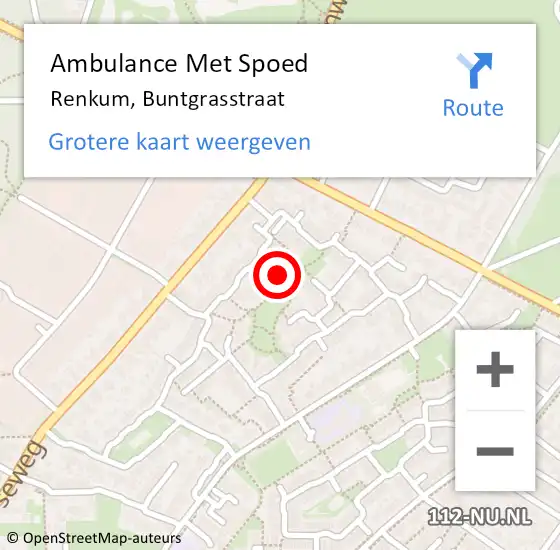 Locatie op kaart van de 112 melding: Ambulance Met Spoed Naar Renkum, Buntgrasstraat op 11 november 2022 14:23