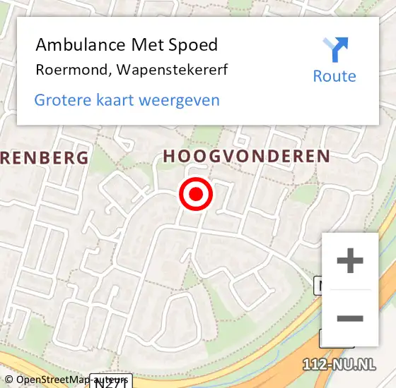 Locatie op kaart van de 112 melding: Ambulance Met Spoed Naar Roermond, Wapenstekererf op 11 november 2022 14:27