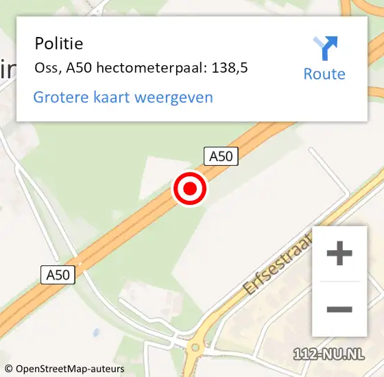 Locatie op kaart van de 112 melding: Politie Oss, A50 hectometerpaal: 138,5 op 11 november 2022 14:47