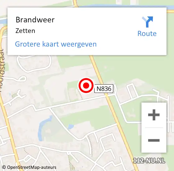 Locatie op kaart van de 112 melding: Brandweer Zetten op 11 november 2022 14:50