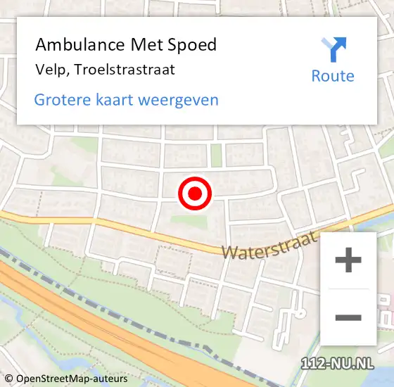 Locatie op kaart van de 112 melding: Ambulance Met Spoed Naar Velp, Troelstrastraat op 11 november 2022 14:55