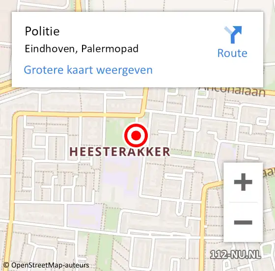 Locatie op kaart van de 112 melding: Politie Eindhoven, Palermopad op 11 november 2022 15:12