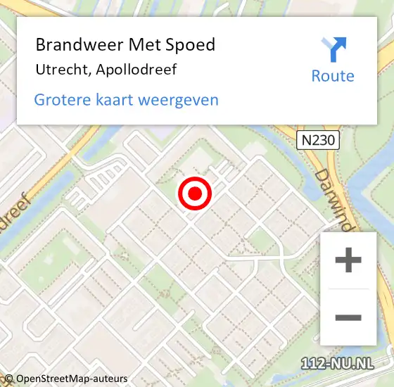 Locatie op kaart van de 112 melding: Brandweer Met Spoed Naar Utrecht, Apollodreef op 11 november 2022 15:17